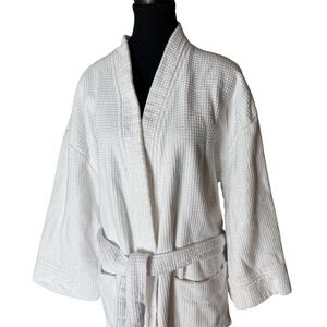 GLUCKSTEIN HOME Unisex White Waffle Robe Housecoat Terrycloth Lined Small Medium
